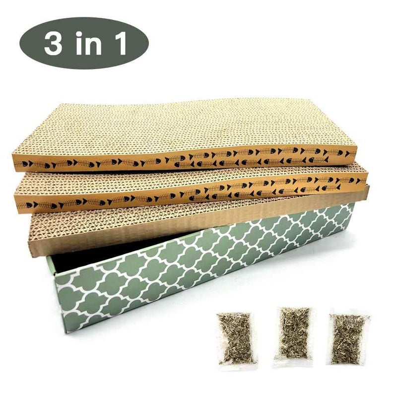 MECOOL Cat Scratcher Cardboard Scratching Pads Scratch Lounge Bed with Catnip 3PCS Reversible Corrugated Cardboard with Scratch Box - Image 4